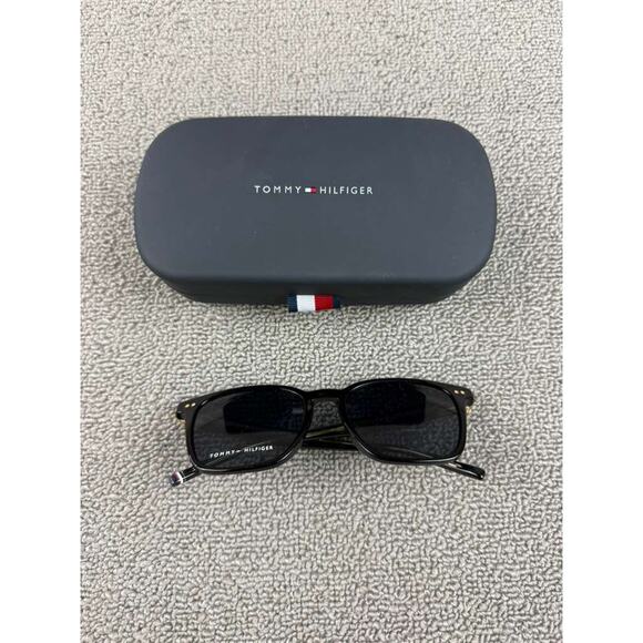 Tommy Hilfiger Sunglasses Black Stripe Square Frame TH Logo With Case UV Protect - Picture 8 of 11